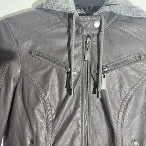 J2 Women's Size S Gray Moto Jacket with Detachable Hood Lined Zippers Pockets